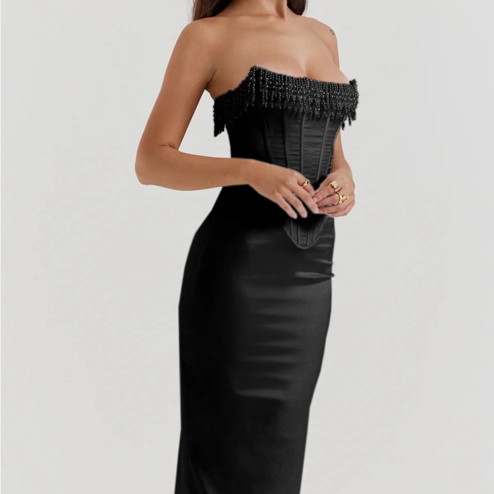 Strapless Black Dress with Beaded Detail (NEW)